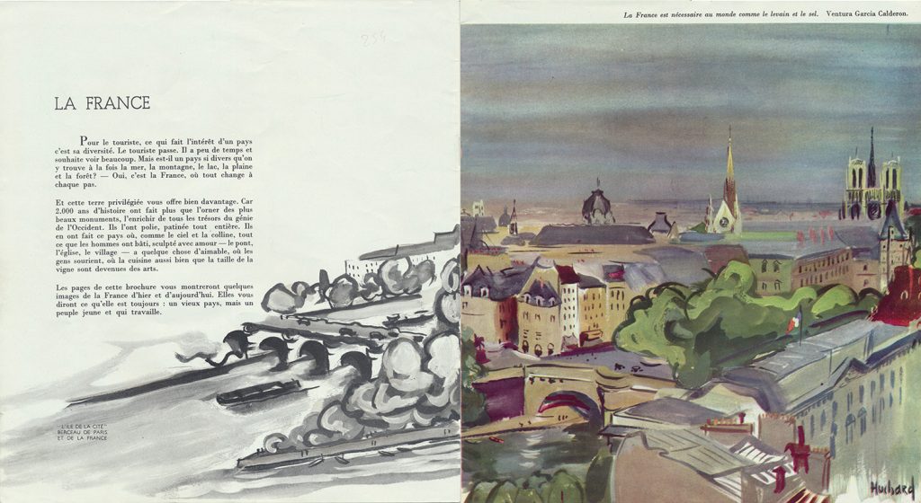 L’Ile de la Cité H. Huchard – Double page de la revue France de la SNCF 1952