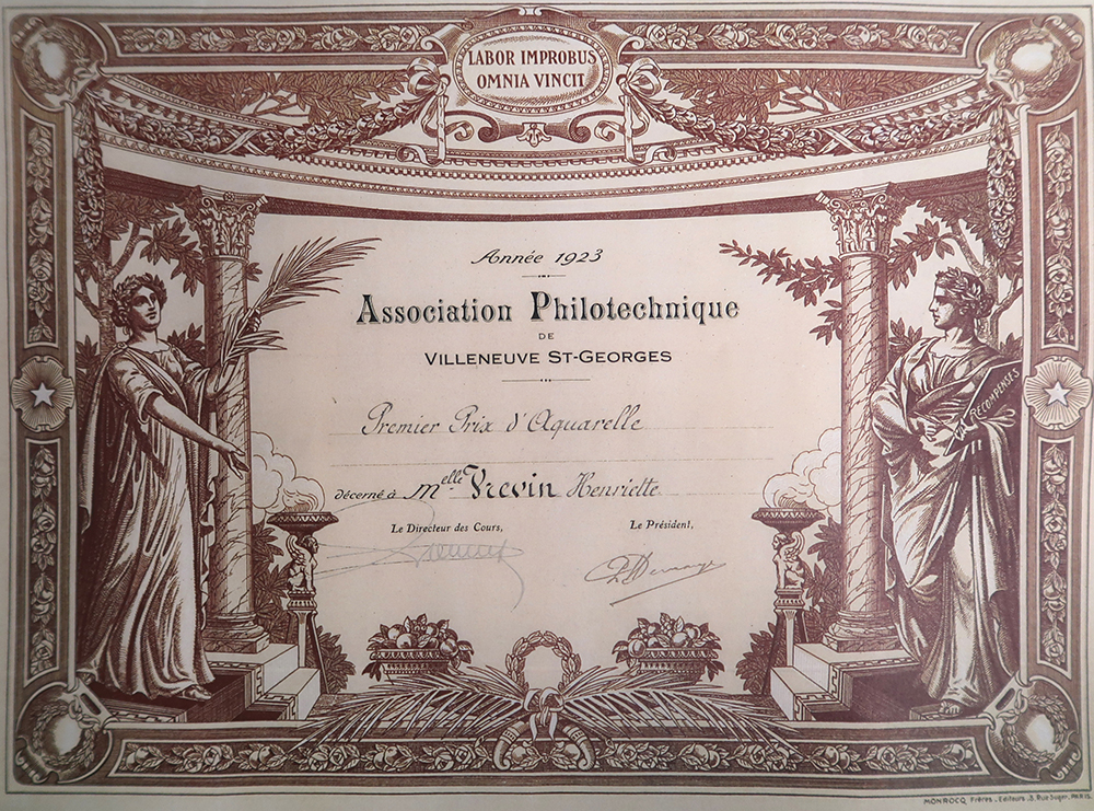 Premier Prix d’Aquarelle d’Henriette Huchard en 1923